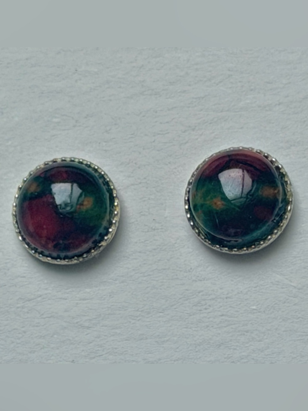 Bloodstone set into Sterling silver stud earrings